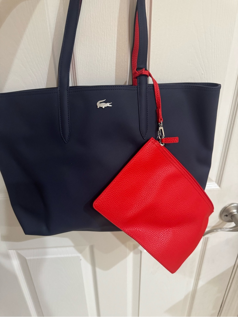 Lacoste Navy Tote with Red Wristlet